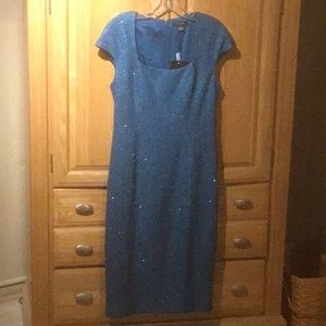 St. John Full Sequin Adorned Tanzanite Multi Midi Length Dress With Scoop Neck